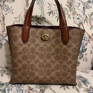 Coach Tan/Brown Signature Canvas Tote with Leather Handles